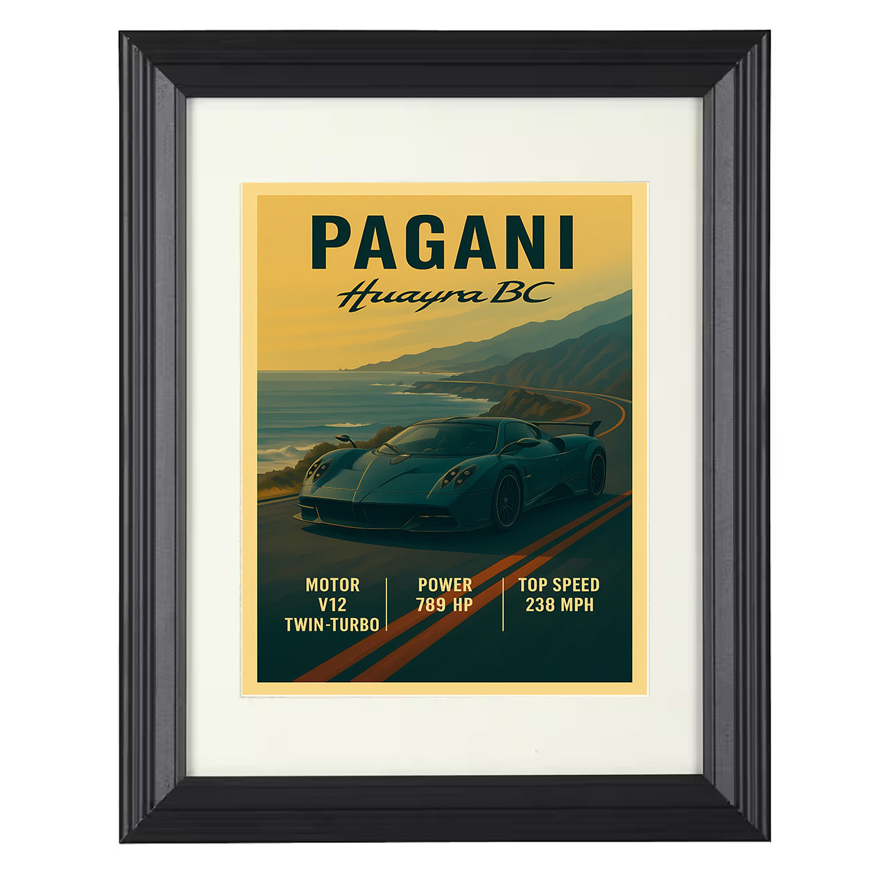 Pagani Huayra BC - Twin Turbo V12 Carbon Aero 8x10 black framed car print