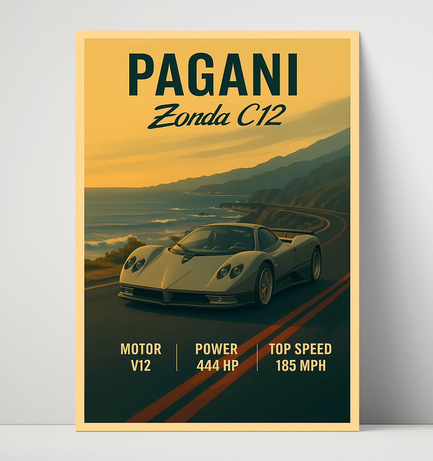 Pagani Zonda C12 Original V12 Supercar Vintage 16x20 Unframed Print automotive wall art print – Automotive Wall Art decor