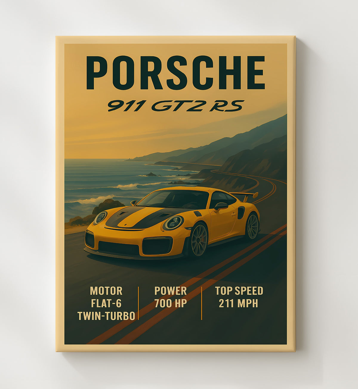 Porsche 911 GT2 RS Twin-Turbo Track Monster 16x20 Gallery Frame vintage automotive wall art