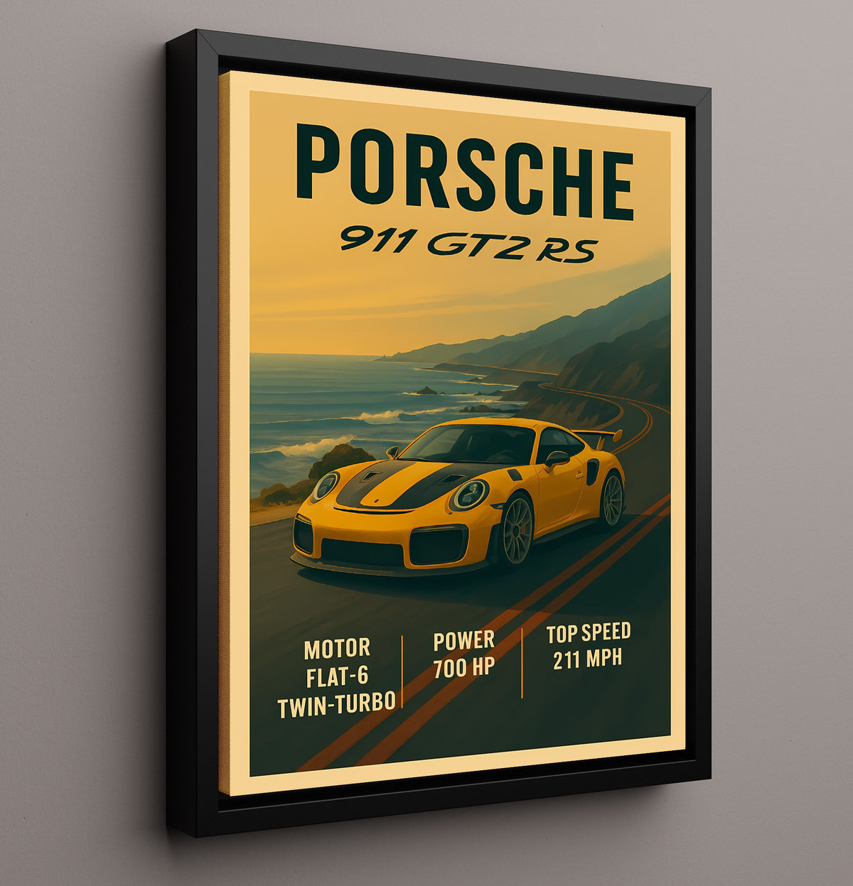 Porsche 911 GT2 RS Twin-Turbo Track Monster 20x24 Canvas vintage automotive wall art