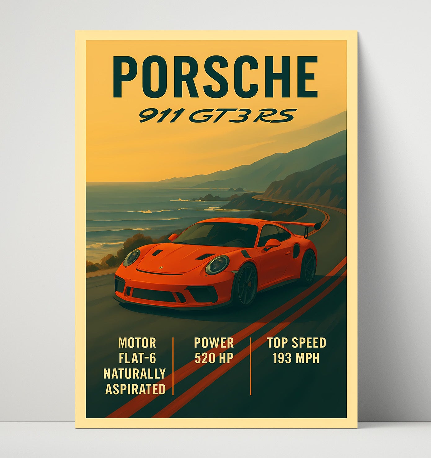 Porsche 911 GT3 RS Naturally Aspirated Track Weapon Vintage 16x20 Unframed Print automotive wall art print – Automotive Wall Art decor