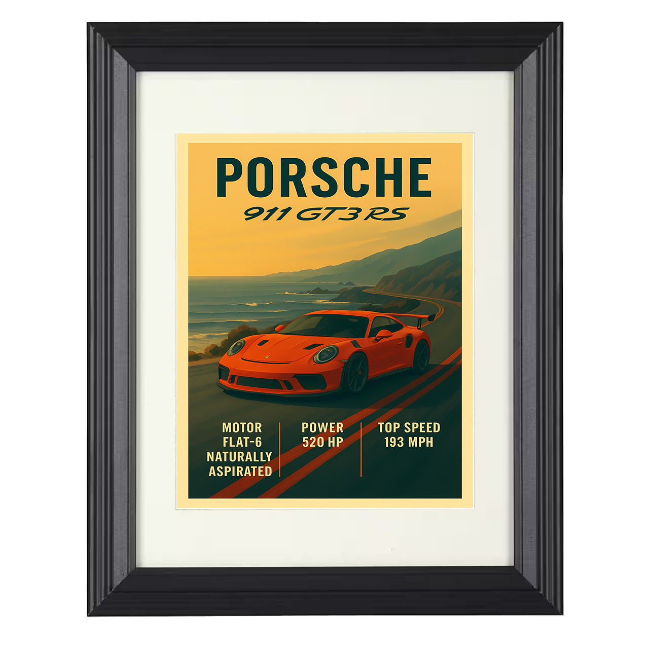 Porsche 911 GT3 RS - Naturally Aspirated Track Weapon 8x10 black framed car print