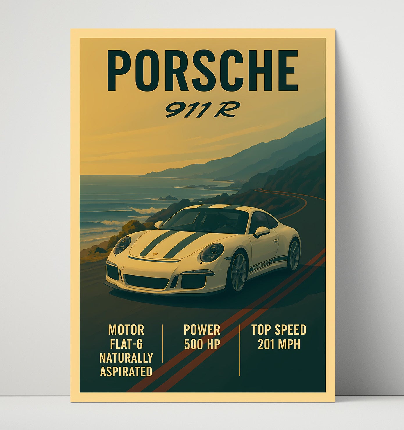 Porsche 911 R Lightweight Purist Edition Vintage 16x20 Unframed Print automotive wall art print – Automotive Wall Art decor