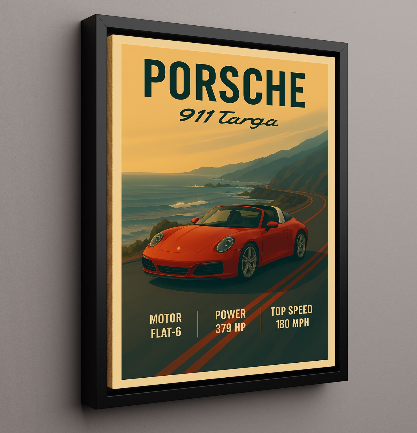Porsche 911 Targa Classic Open Roof Design 20x24 Canvas vintage automotive wall art