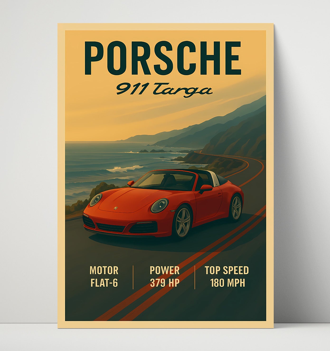 Porsche 911 Targa Classic Open Roof Design Vintage 16x20 Unframed Print automotive wall art print – Automotive Wall Art decor