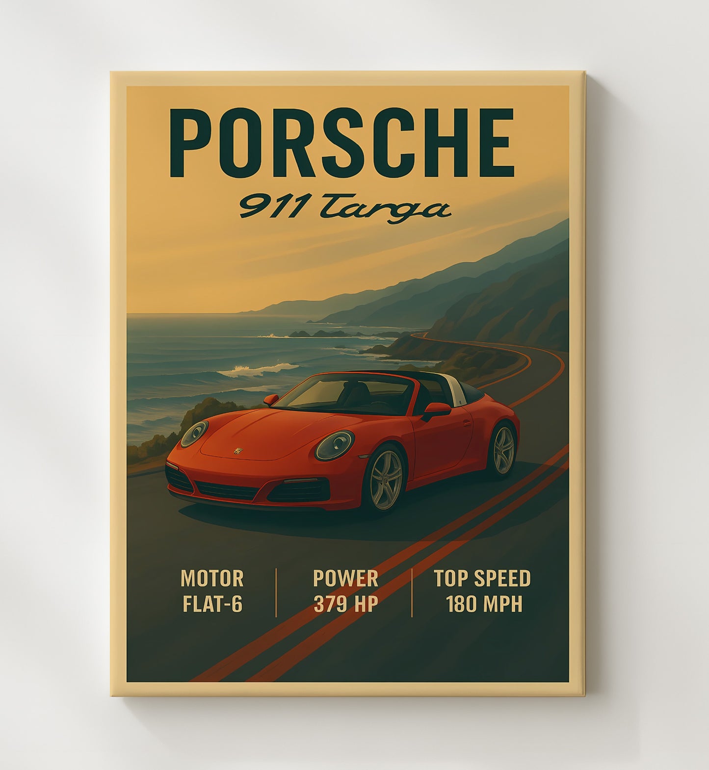 Porsche 911 Targa Classic Open Roof Design 16x20 Gallery Frame vintage automotive wall art