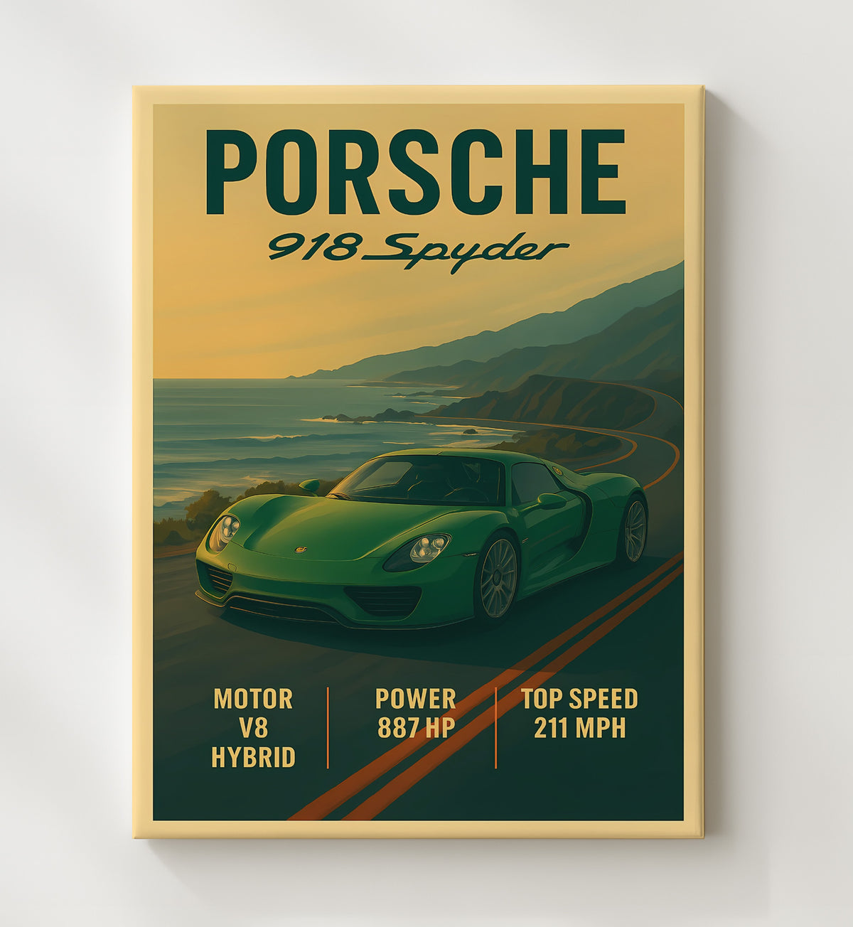 Porsche 918 Spyder Hybrid Hypercar Roadster 16x20 Gallery Frame vintage automotive wall art