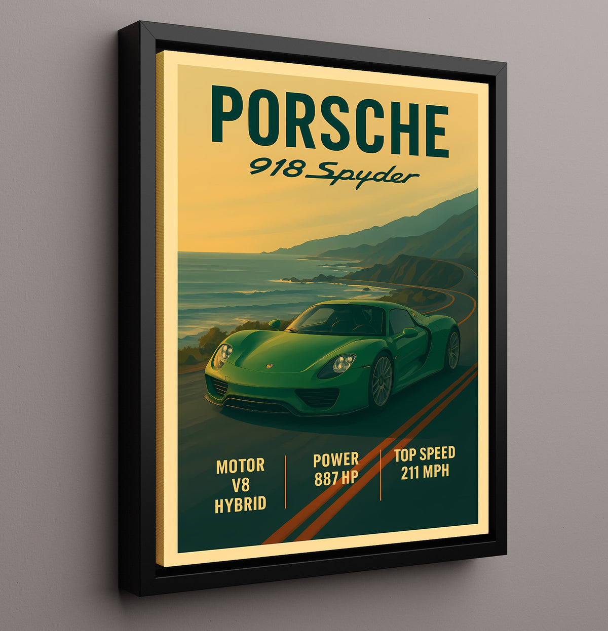 Porsche 918 Spyder Hybrid Hypercar Roadster 20x24 Canvas vintage automotive wall art