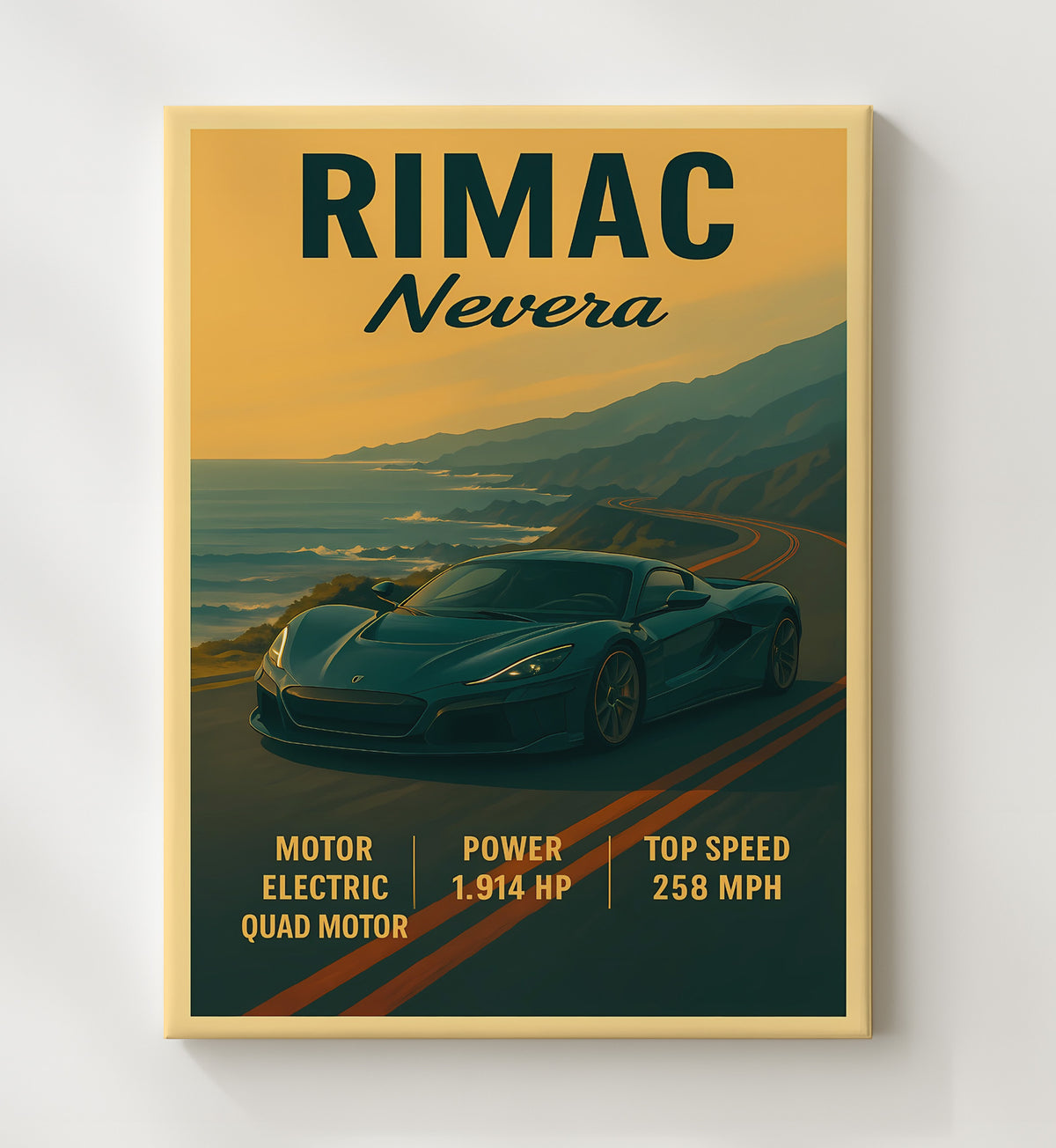 Rimac Nevera Electric Hypercar 16x20 Gallery Frame vintage automotive wall art