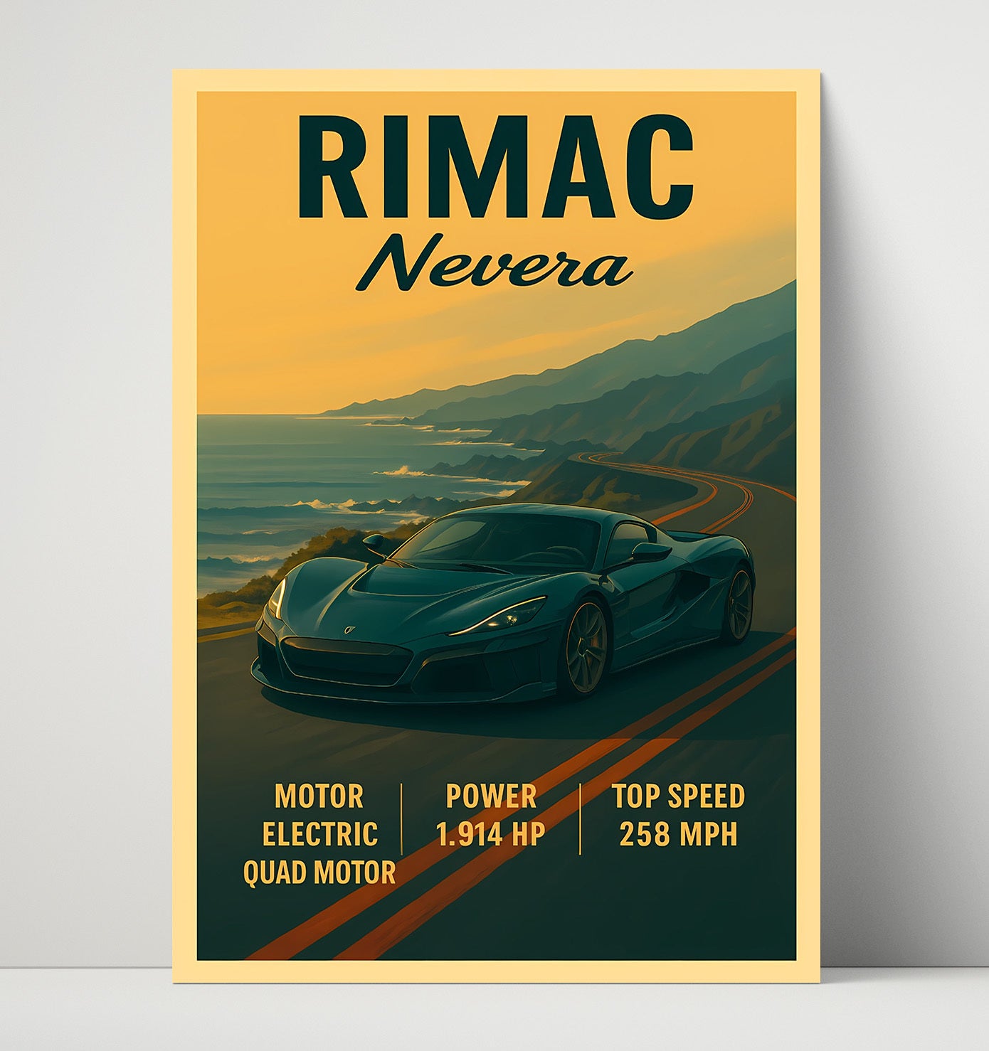 Rimac Nevera Electric Hypercar Vintage 16x20 Unframed Print automotive wall art print – Automotive Wall Art decor