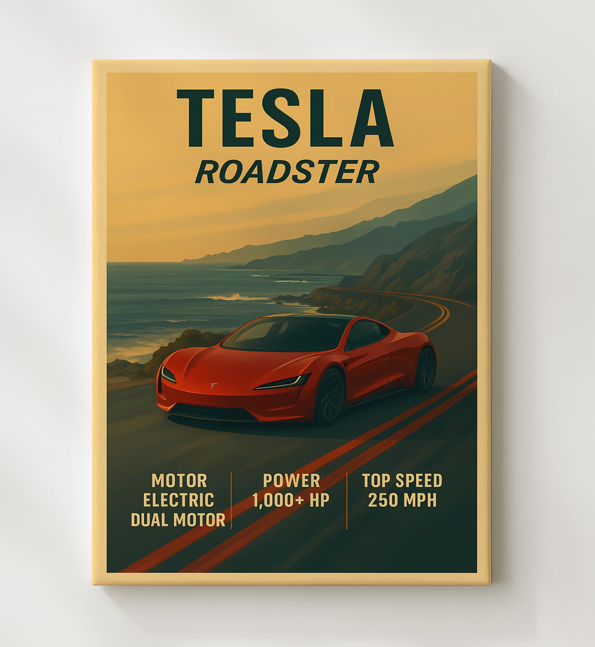 Tesla Roadster Electric Performance 16x20 Gallery Frame vintage automotive wall art