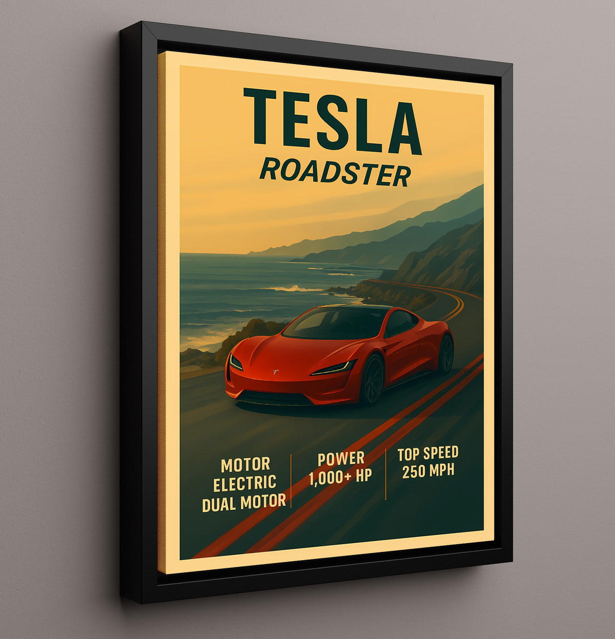 Tesla Roadster Electric Performance 20x24 Canvas vintage automotive wall art