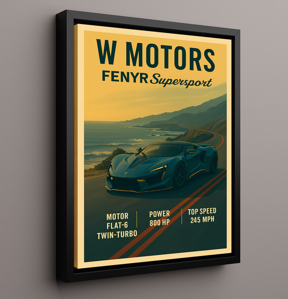W Motors Fenyr Supersport Exotic Twin-Turbo Hypercar 20x24 Canvas vintage automotive wall art