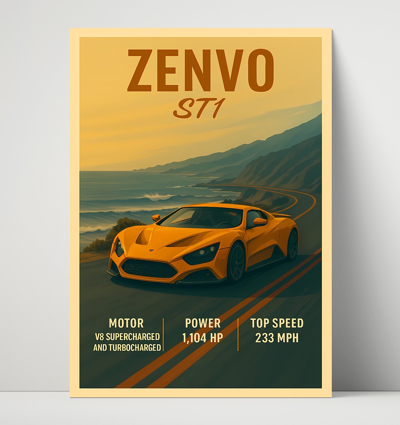 Zenvo ST1 Twin Charged Hypercar Vintage 16x20 Unframed Print automotive wall art print – Automotive Wall Art decor