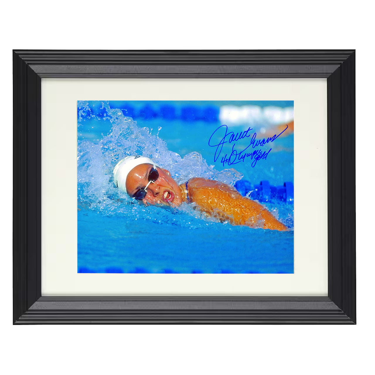 Janet Evans – Olympic Freestyle Swimming Champion 8x10 matted black framed celebrity wall art