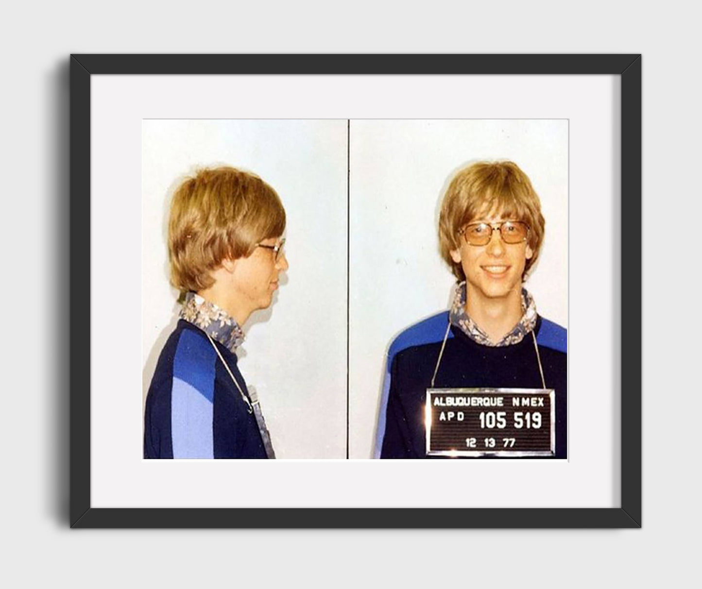 Bill Gates - Albuquerque Police Department 1977 mug shot wall art 20x24 Canvas