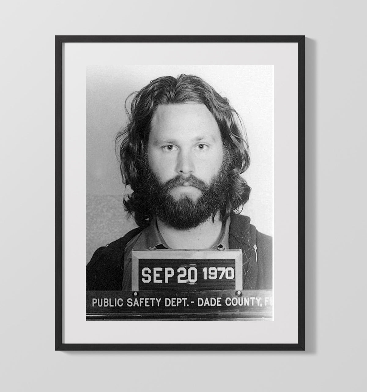 Jim Morrison - Dade County Sheriff 1970 mug shot wall art 20x24 Canvas