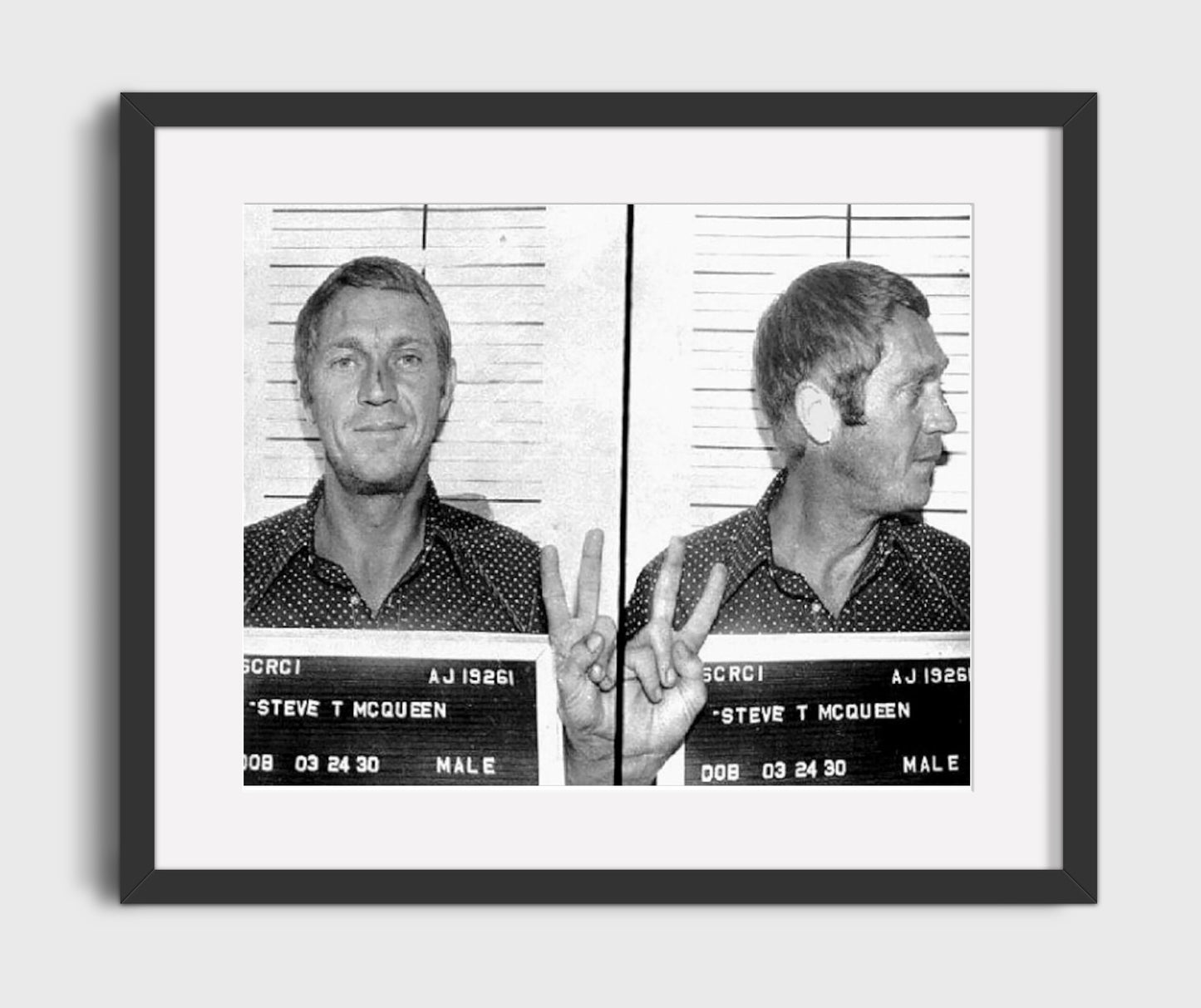 Steve McQueen - Santa Clara County Sheriff 1972 mug shot wall art 20x24 Canvas