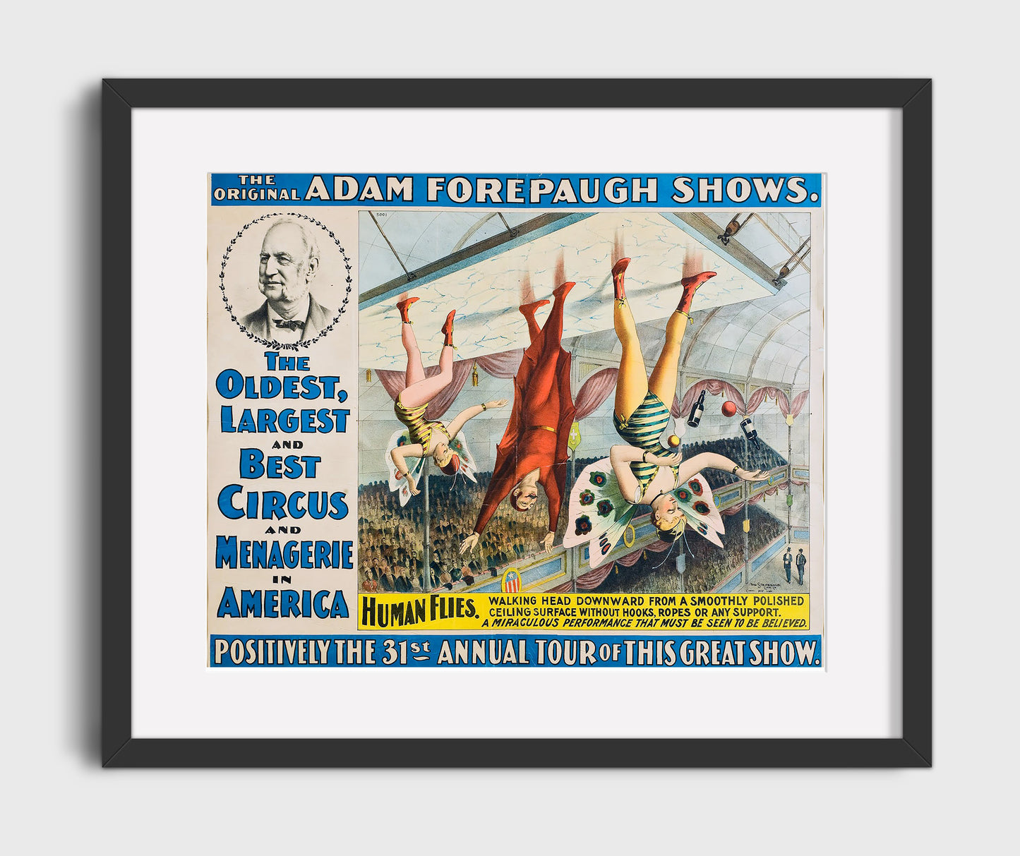 Adam Forepaugh - The Human Flies - Gallery Frame vintage circus poster wall art