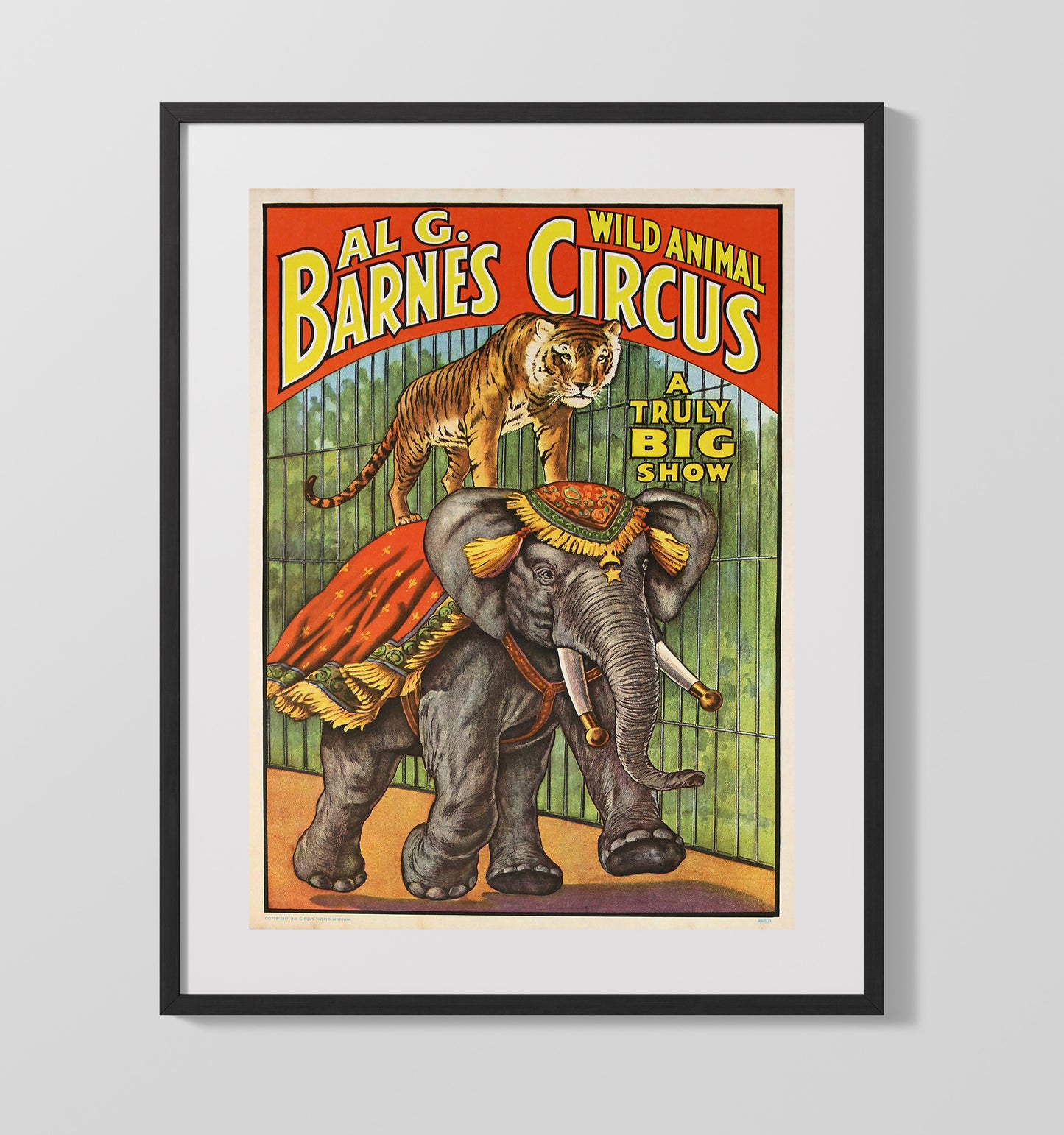 Al G. Barnes Wild Animal Show - Elephant and Tiger - Gallery Frame vintage circus poster wall art