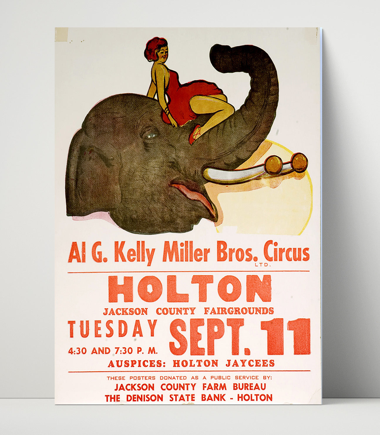 Al G. Kelly Miller Bros Elephant Act Vintage Circus Print 16x20 Unframed Print circus wall art print