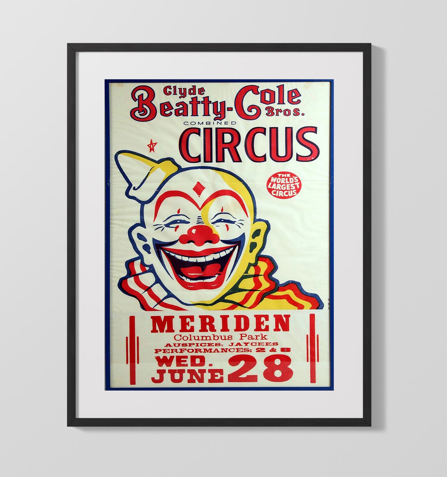 Clyde Beatty-Cole Bros. Circus - Meriden - Gallery Frame vintage circus poster wall art