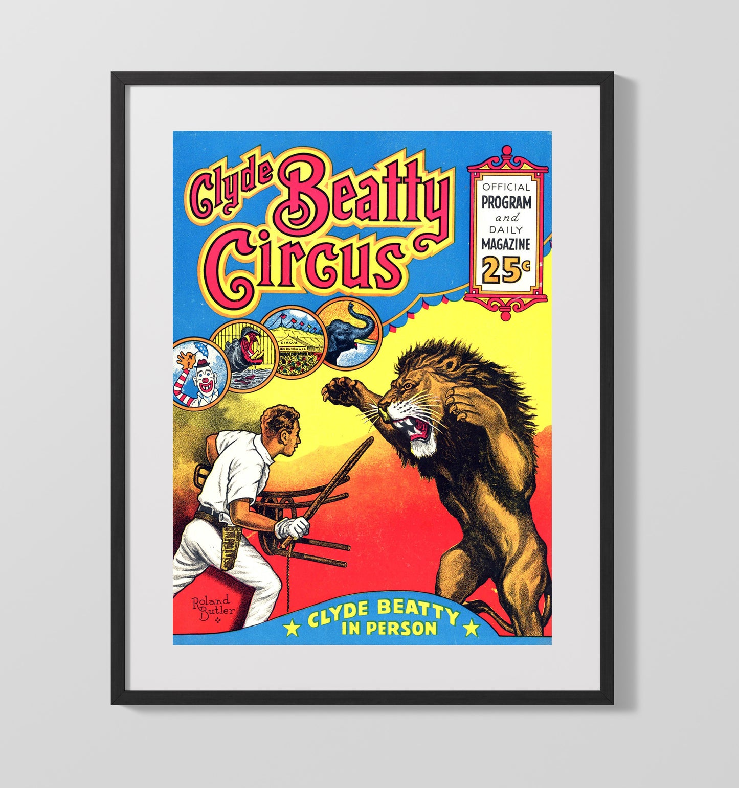Clyde Beatty - Lion Tamer - Gallery Frame vintage circus poster wall art