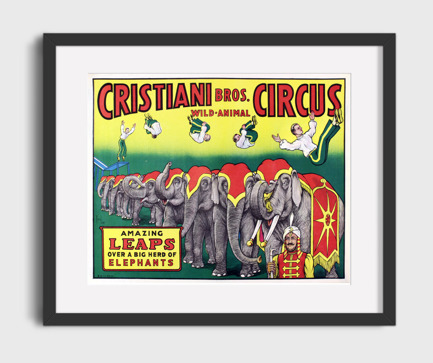 Cristiani Bros. - Amazing Leaps - Gallery Frame vintage circus poster wall art