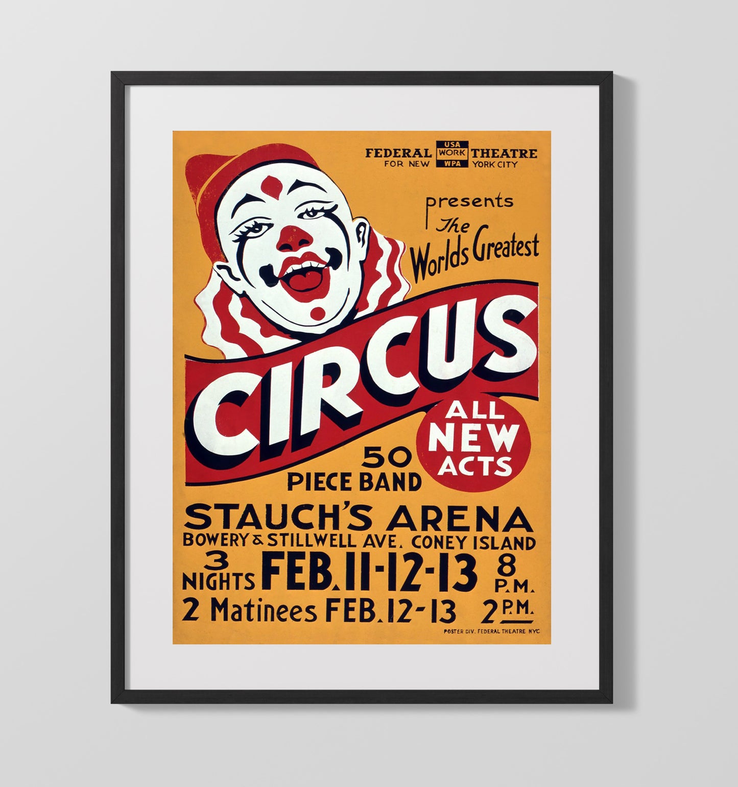 Federal Theatre WPA - Coney Island - Gallery Frame vintage circus poster wall art