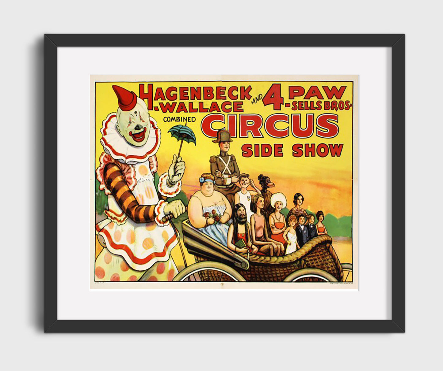 Hagenbeck-Wallace and Four-Paw Sideshow - Gallery Frame vintage circus poster wall art