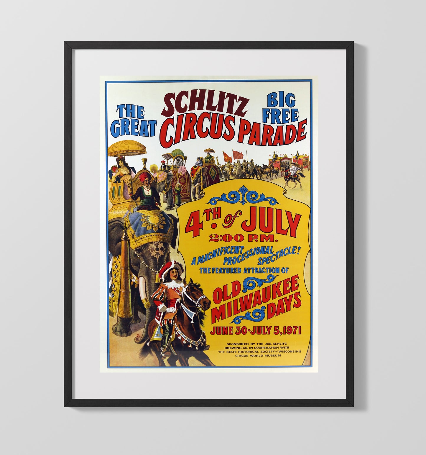 Schlitz Circus Parade - Fourth of July - Gallery Frame vintage circus poster wall art