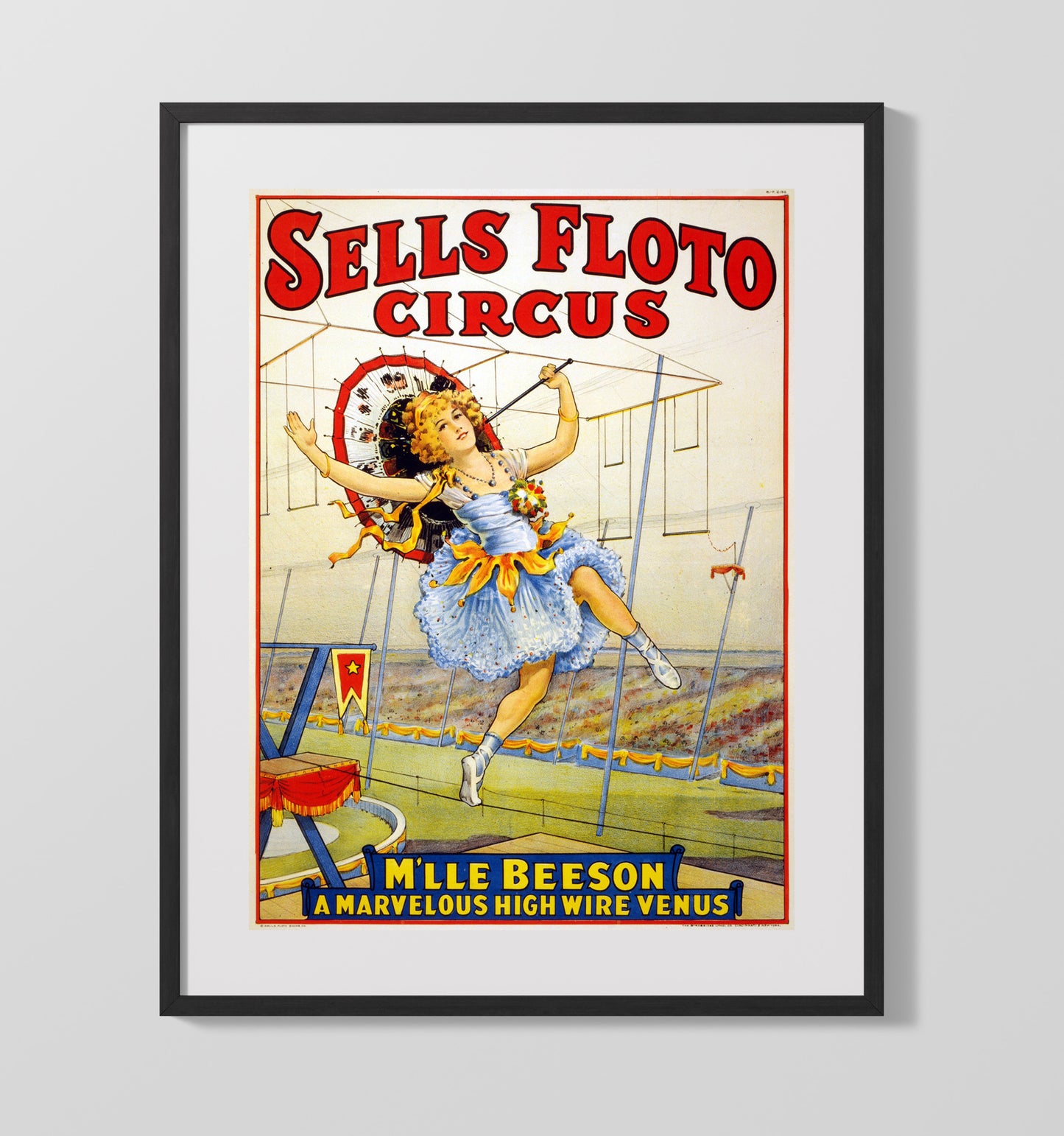 Sells-Floto - Mlle. Beeson High Wire - 1921 - Gallery Frame vintage circus poster wall art