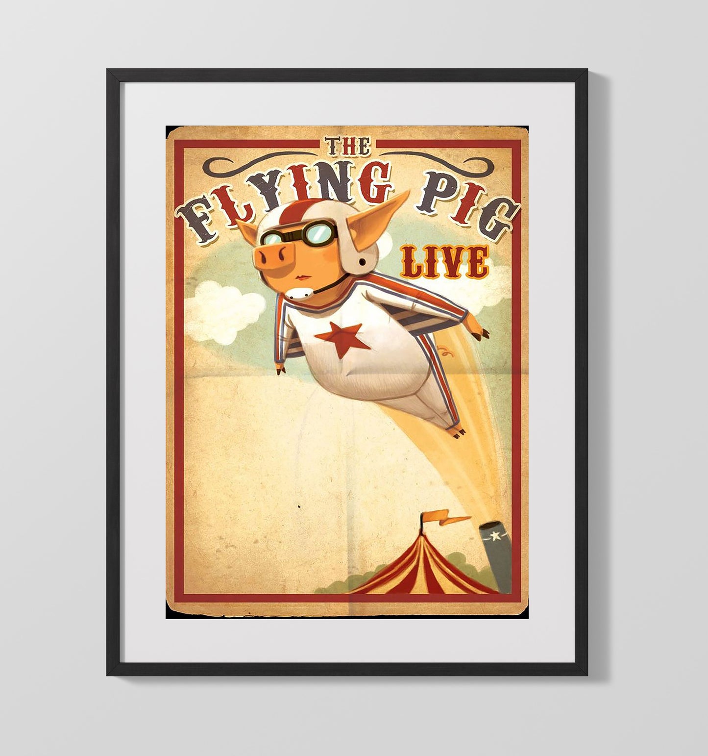 The Flying Pig Live - Gallery Frame vintage circus poster wall art