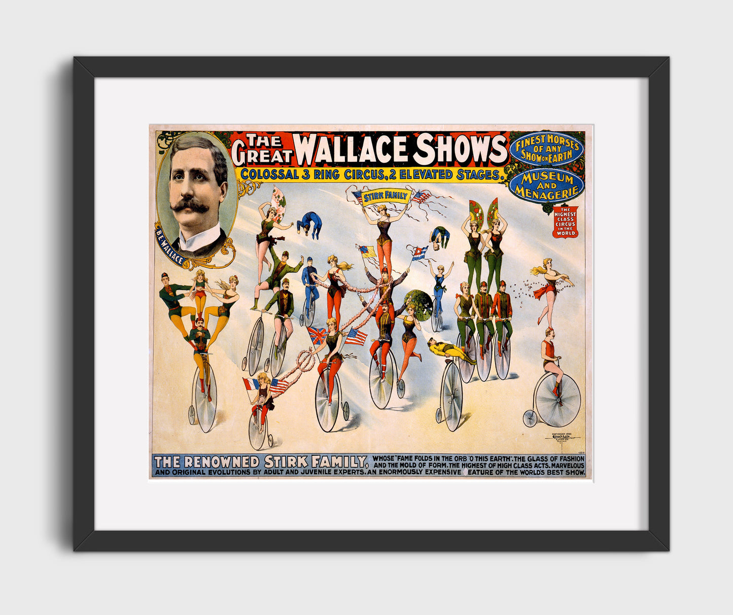 Wallace Shows - Stirk Family Acts - Gallery Frame vintage circus poster wall art