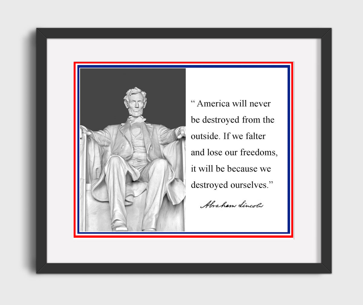 Abraham Lincoln Destroyed from within Quote Print 20x24 Canvas quote wall art print