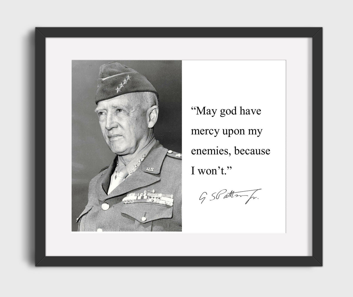 George S. Patton No mercy for enemies Quote Print 20x24 Canvas quote wall art print