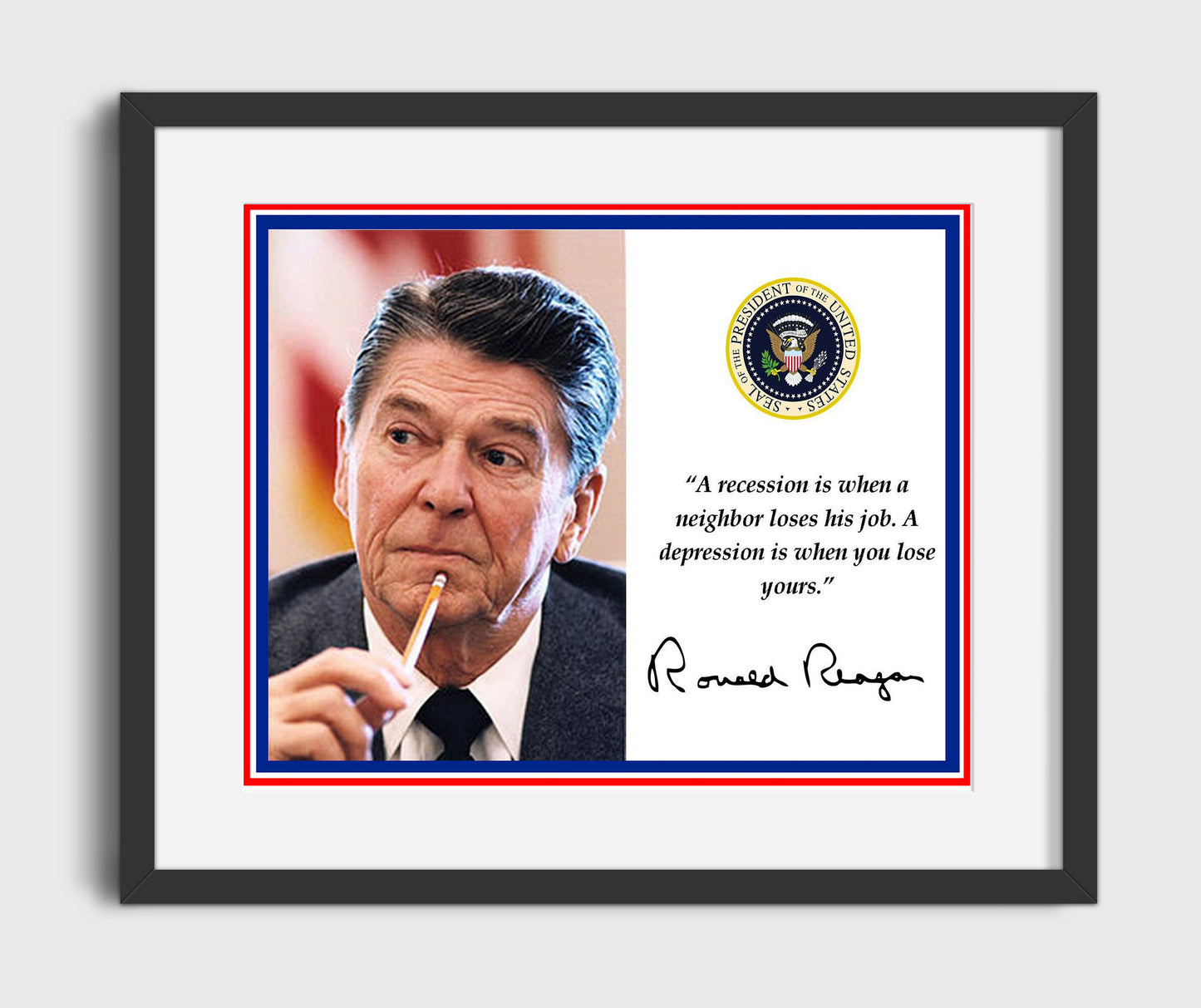 Ronald Reagan Recession humor with a punch Quote Print 20x24 Canvas quote wall art print