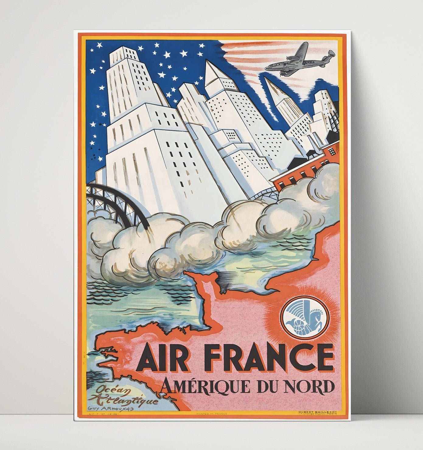 Air France North America Vintage Travel Print 16x20 Unframed Print travel wall art print