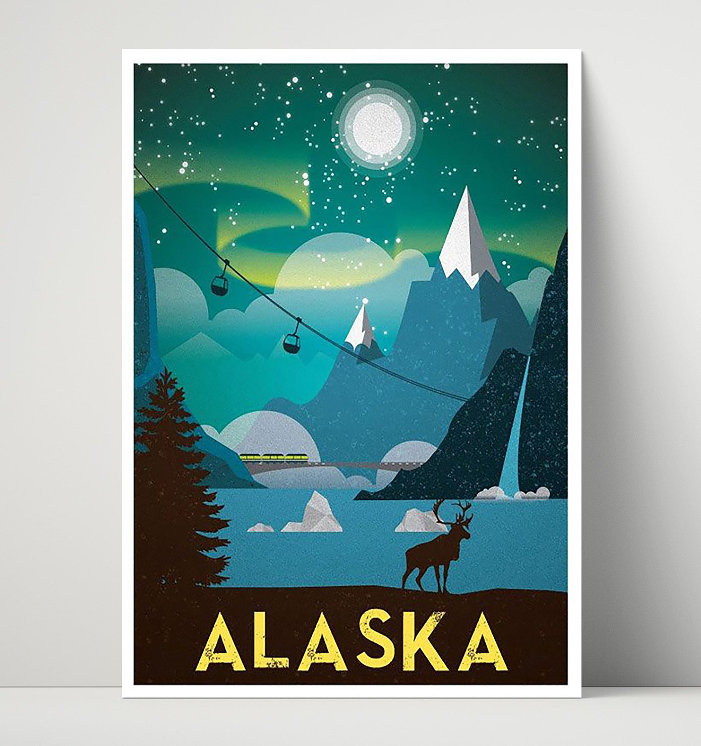 Alaska Northern Lights Vintage Travel Print 16x20 Unframed Print travel wall art print