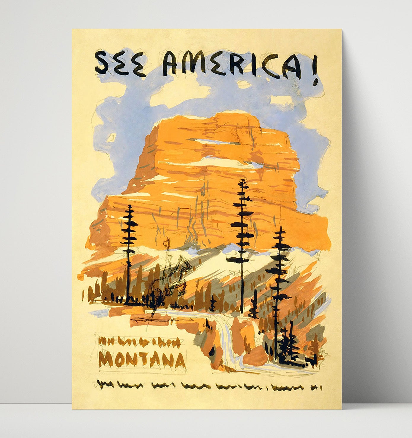 America America Montana 1 Vintage Travel Print 16x20 Unframed Print travel wall art print