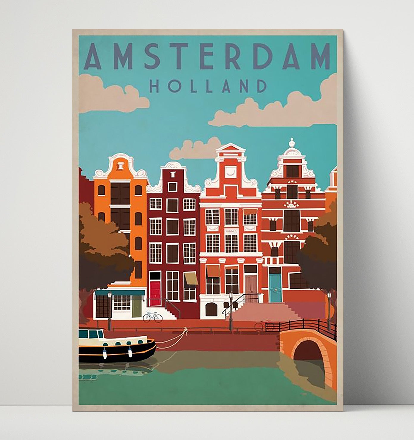 Amsterdam Canal Houses Vintage Travel Print 16x20 Unframed Print travel wall art print