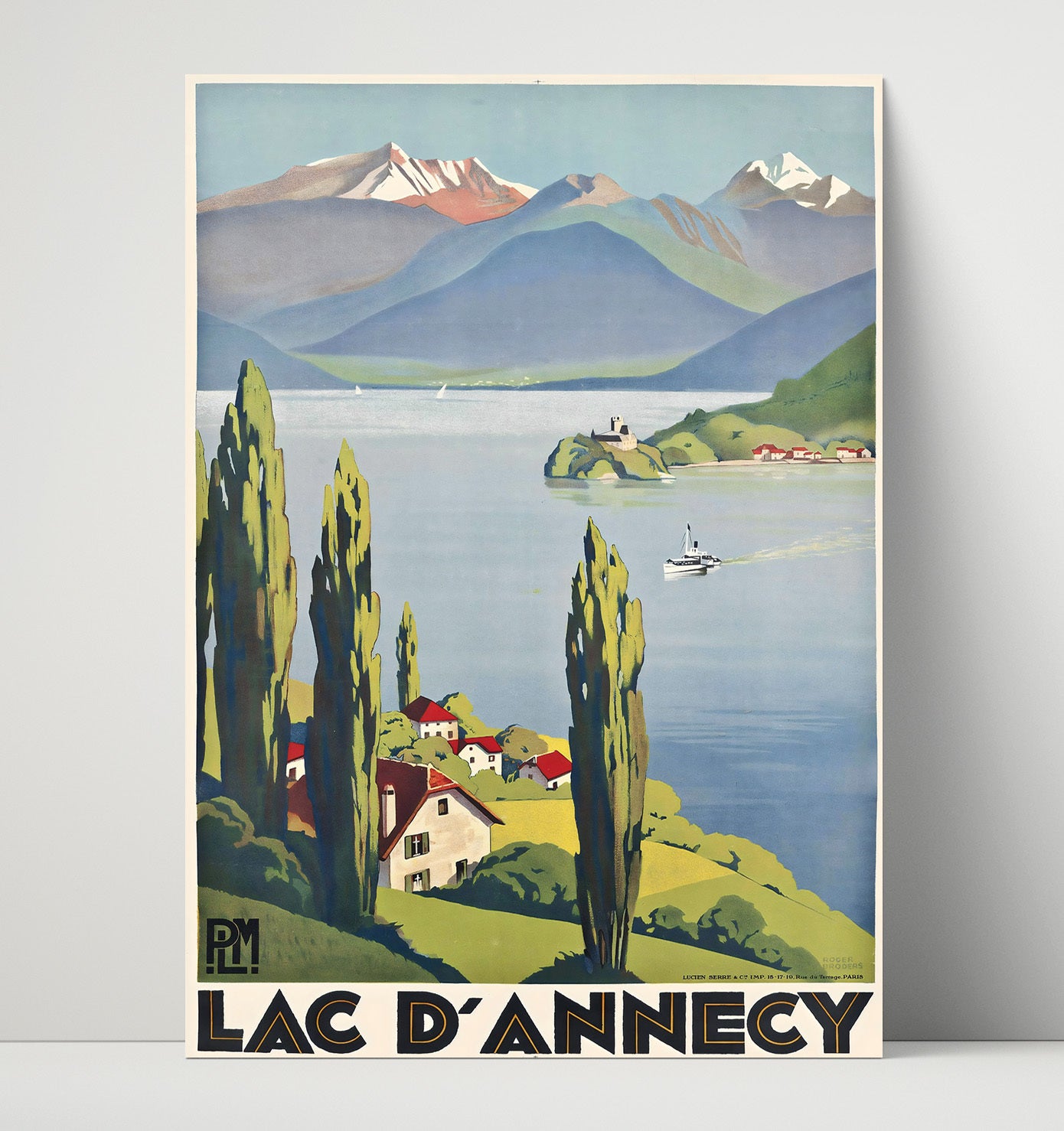 Annecy Lac dAnnecy Vintage Travel Print 16x20 Unframed Print travel wall art print