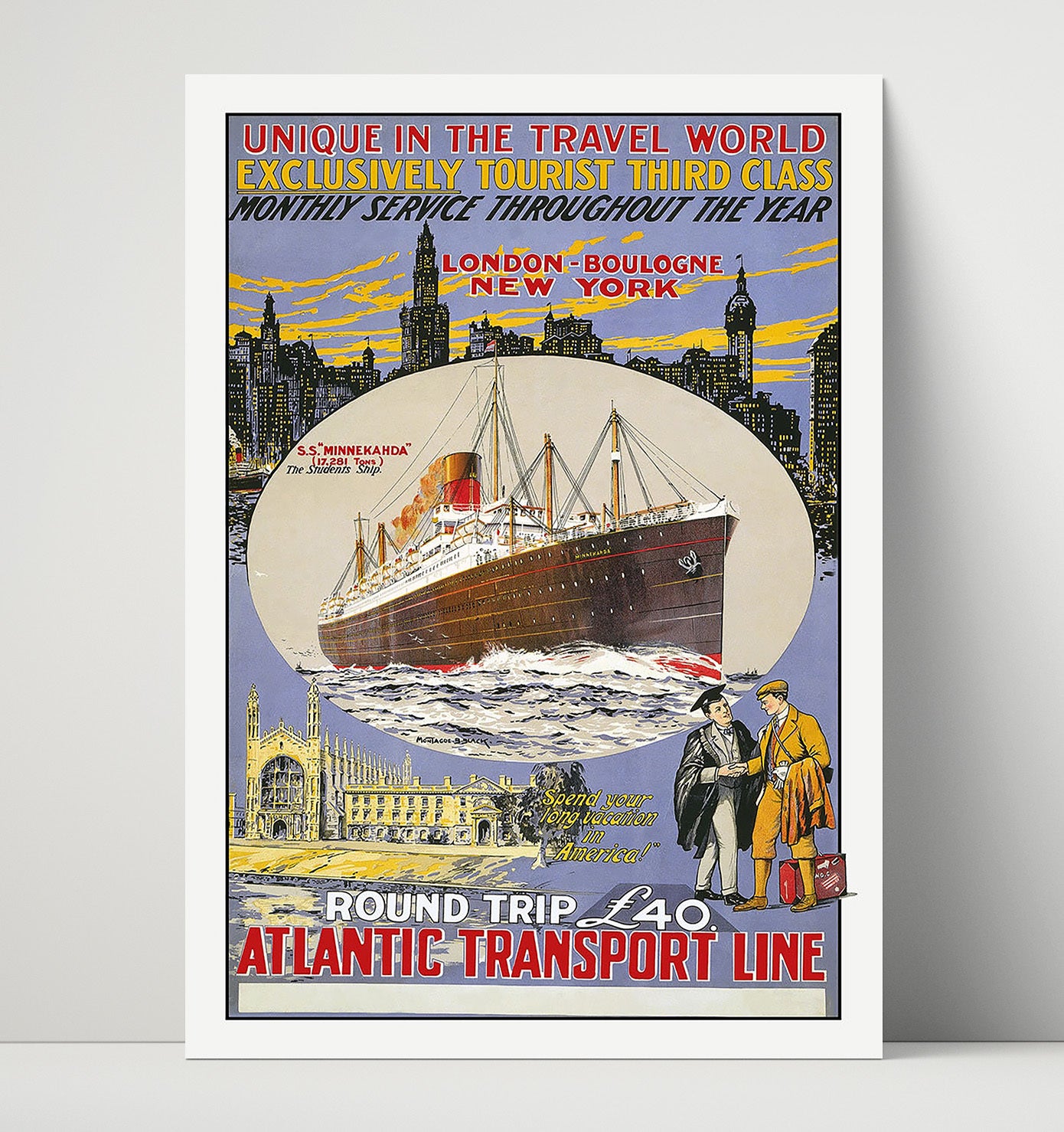 Atlantic Transport Ocean Liner to New York Vintage Travel Print 16x20 Unframed Print travel wall art print