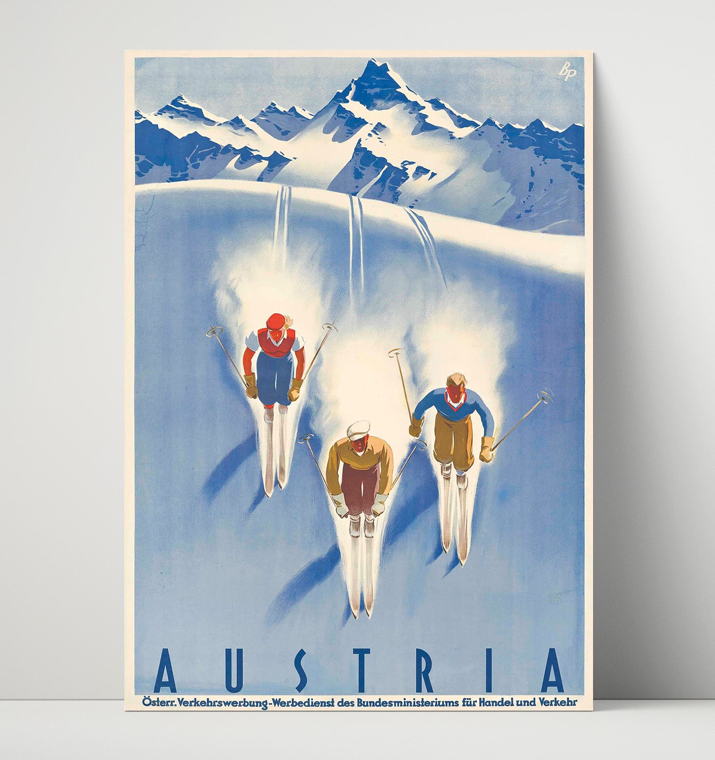 Austria Skiing Trio Vintage Travel Print 16x20 Unframed Print travel wall art print