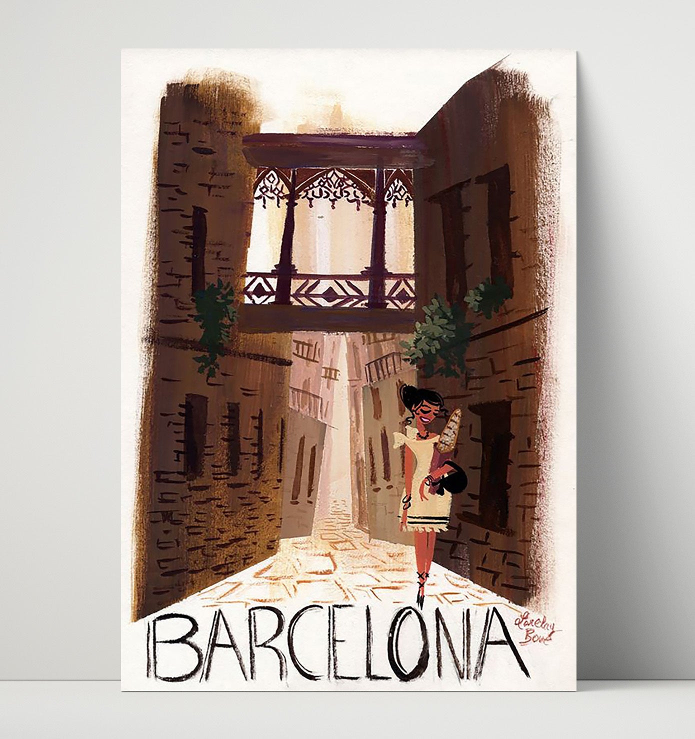 Barcelona Gothic Quarter Street Vintage Travel Print 16x20 Unframed Print travel wall art print