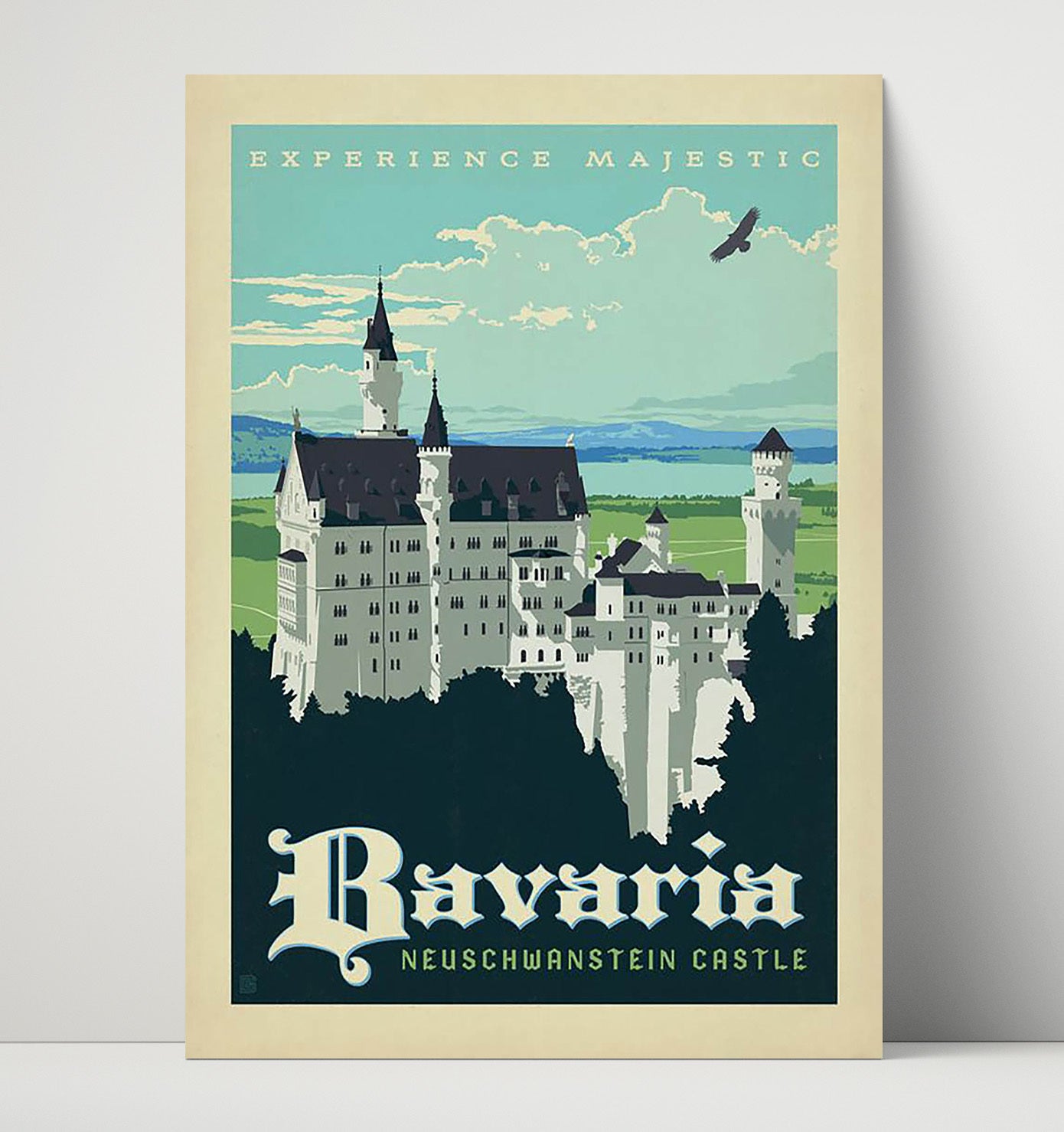 Bavaria Neuschwanstein Castle Vintage Travel Print 16x20 Unframed Print travel wall art print