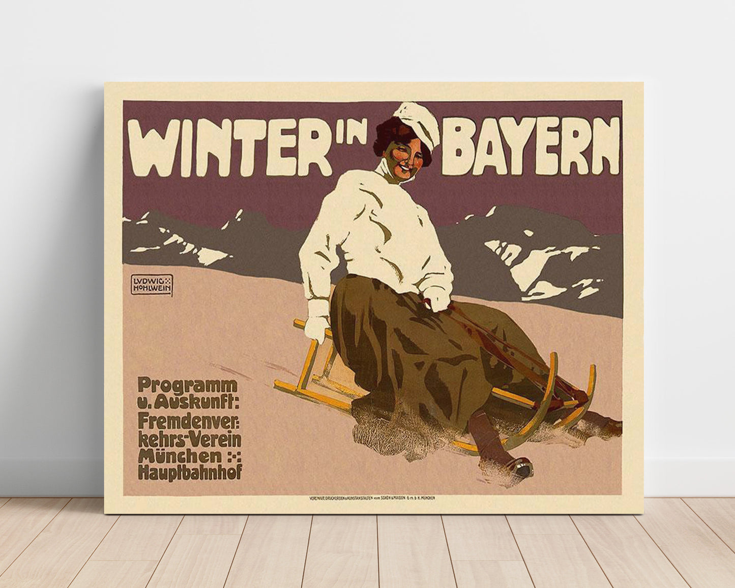 Bavaria Winter Sledding Alps Vintage Travel Print 16x20 Unframed Print travel wall art print