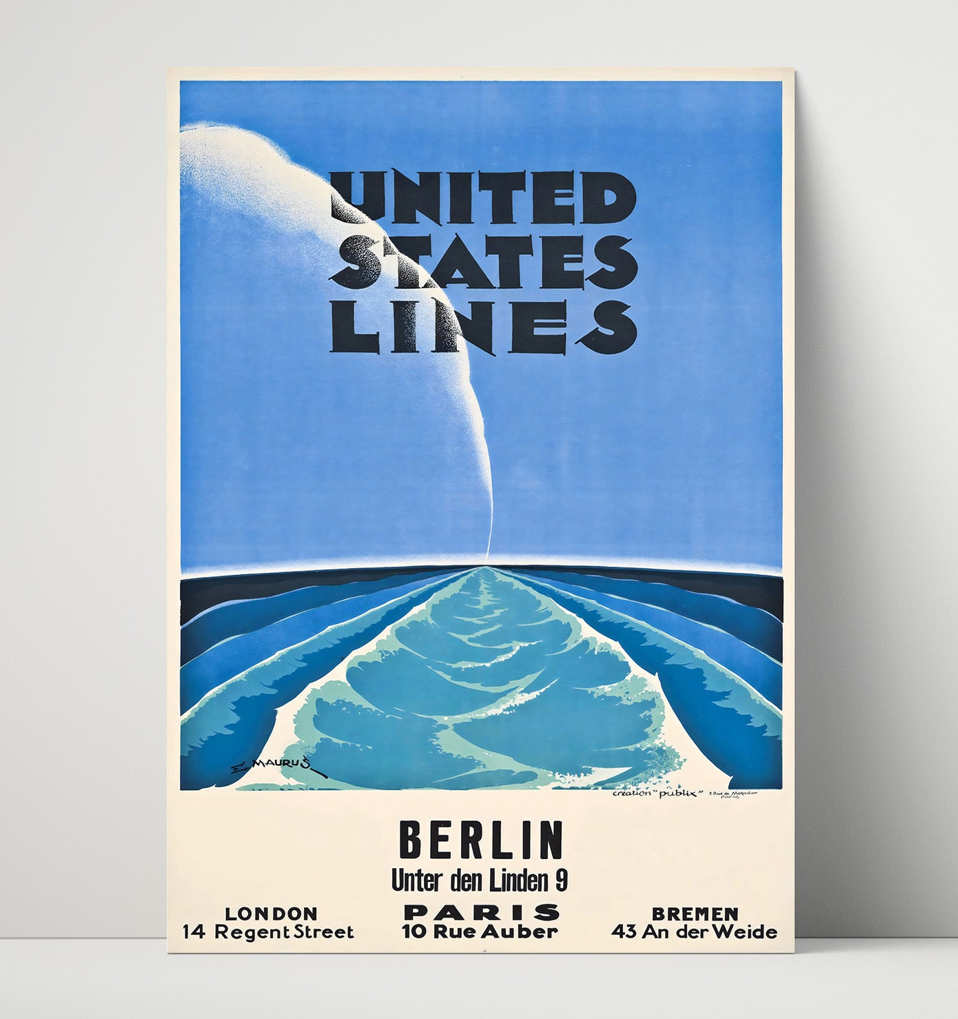 Berlin United States Lines Vintage Travel Print 16x20 Unframed Print travel wall art print