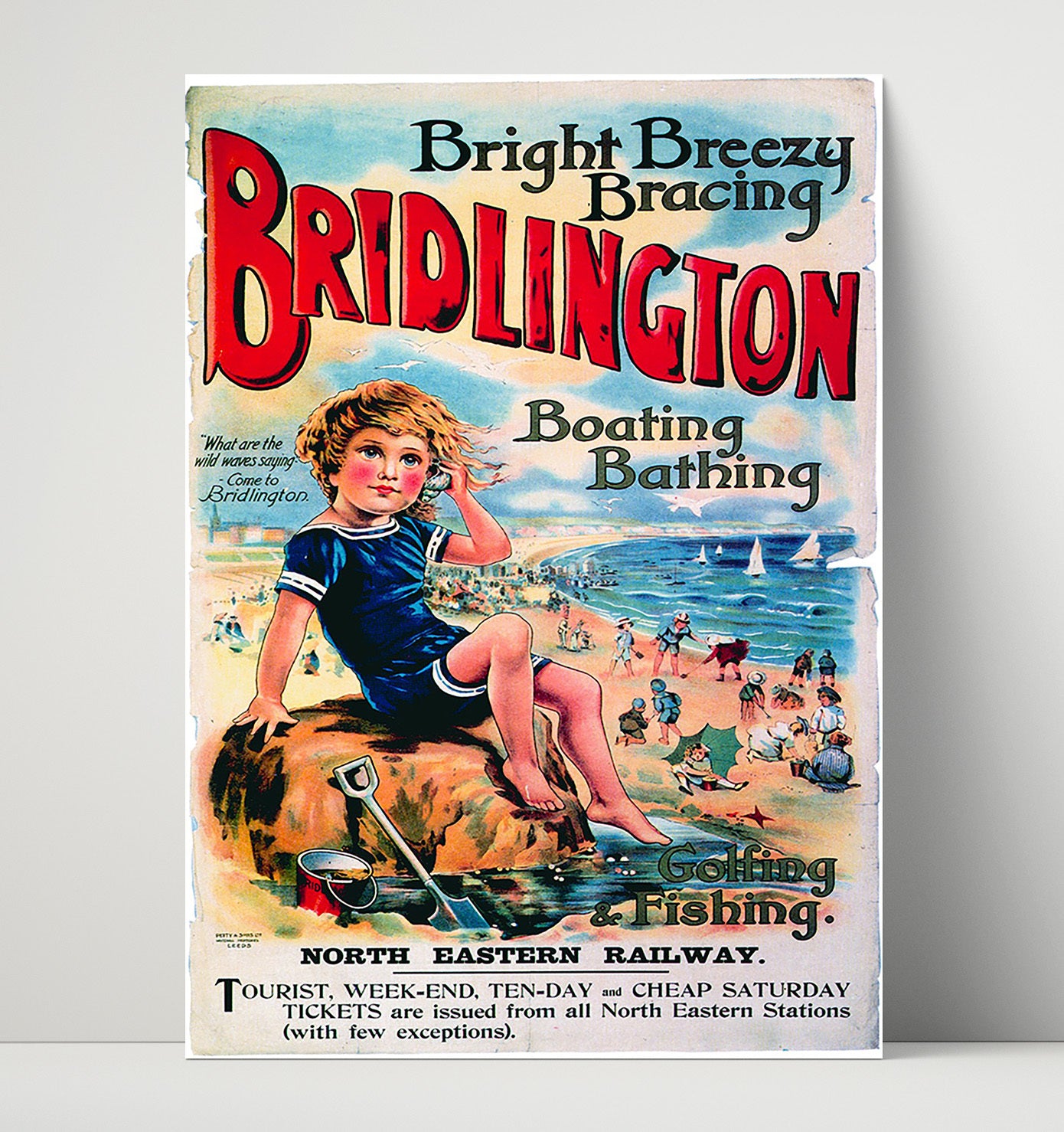 Bridlington Child with Seashell Vintage Travel Print 16x20 Unframed Print travel wall art print