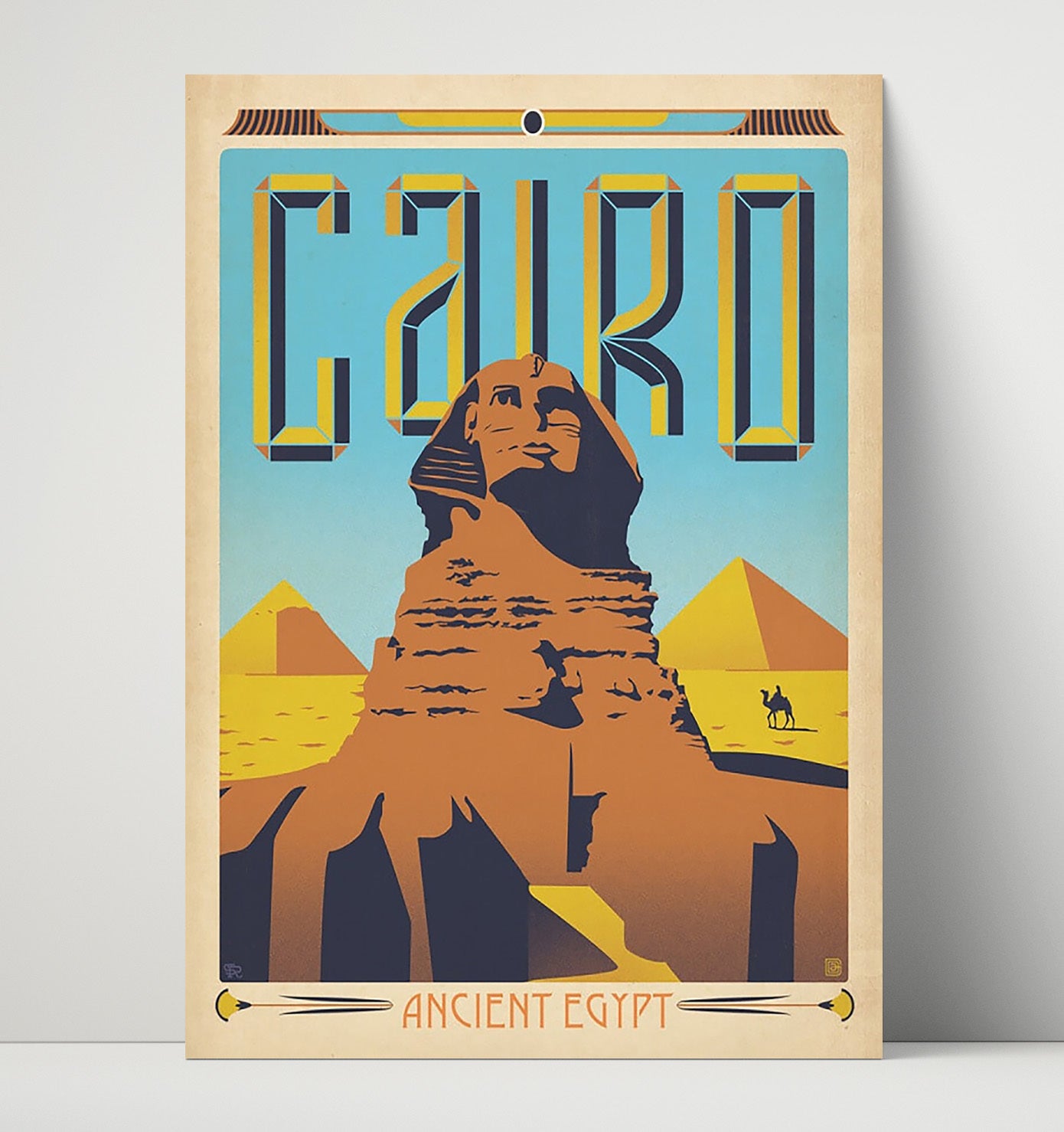 Cairo Great Sphinx and Pyramids Vintage Travel Print 16x20 Unframed Print travel wall art print